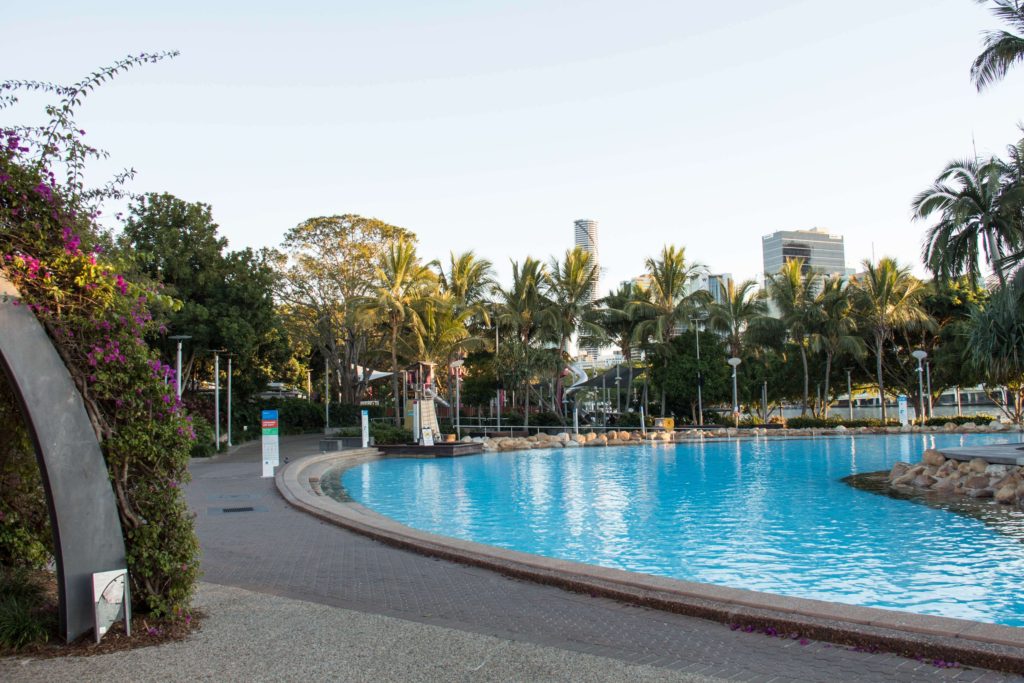 The Boat Pool at Brisbane's South Bank Parklands is a popular swimming location for all ages.